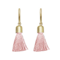 Gold Tone Little Hoop and Thread Tassel Earrings (Pink)