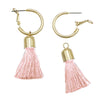 Gold Tone Little Hoop and Thread Tassel Earrings (Pink)