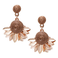 Fan Shape Metalic Thread Ball Dangle Drop Earrings (Rose Gold Tone)