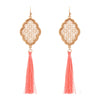 Moroccan Filigree Tassel Earrings Peachy Pink Thread, 3.5"