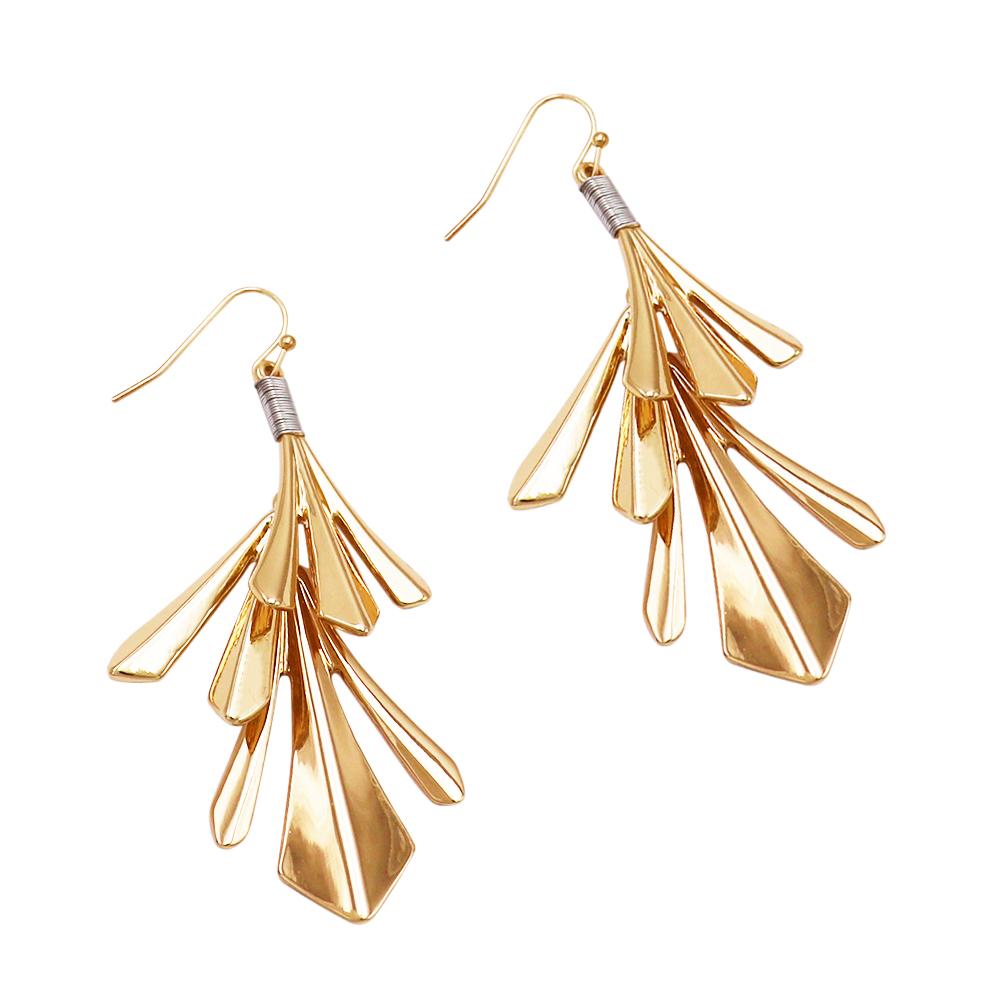 Fashion Jewelry Two Tone Geometric Flair Dangle Earrings (Gold)