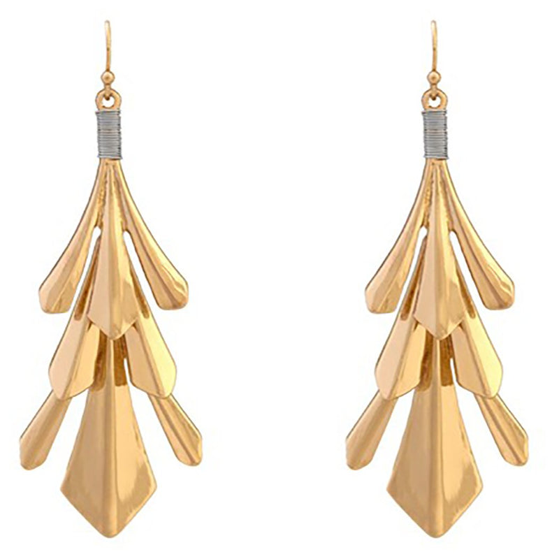 Fashion Jewelry Two Tone Geometric Flair Dangle Earrings (Gold)