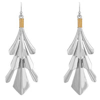 Fashion Jewelry Two Tone Geometric Flair Dangle Earrings (Silver)