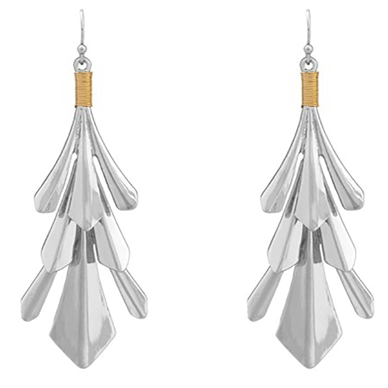 Fashion Jewelry Two Tone Geometric Flair Dangle Earrings (Silver)