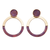 Lucite Disc and Hoop Geometric Drop Earrings (Purple)