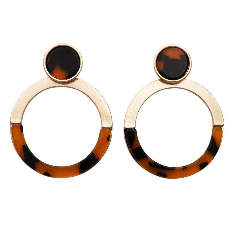 Lucite Disc and Hoop Geometric Drop Earrings (Tortoise)