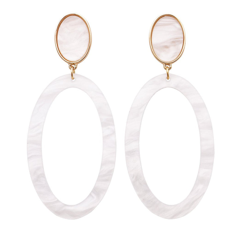 White Lucite Oval Hoop Statement Earrings