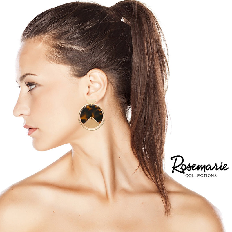 Lucite and Geometric Shapes Hoop Disc Drop Earrings