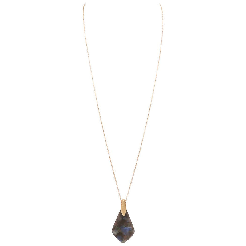 Geometric Diamond Shaped Lucite Statement Pendant Necklace (Blue/Multi)