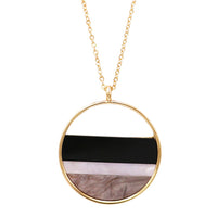 Lucite Stripes in Gold Tone Ring Long Necklace (Black)