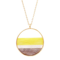 Extra Long Round Pendant Necklace Yellow Grey