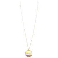 Extra Long Round Pendant Necklace Yellow Grey