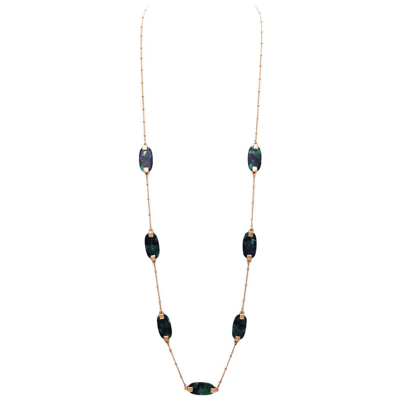 Lucite and Gold Tone Long Strand Necklace (Green)