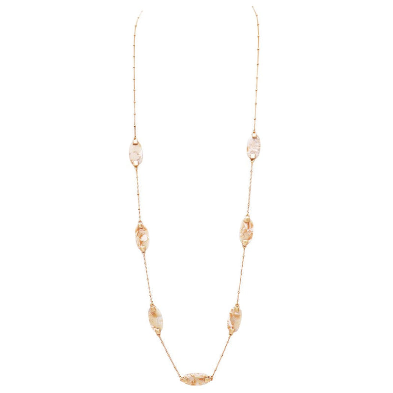 Lucite and Gold Tone Long Strand Natural Charm Necklace 38" with 3" Extender