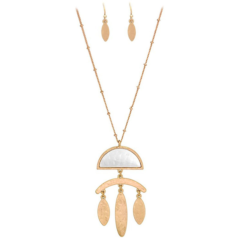 Two Tone Geometric Long Statement Necklace and Earring Set