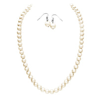 Elegant Glass Simulated Pearl Strand Necklace Earrings Set