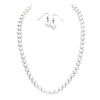 Simulated 8mm Glass Pearl Necklace Strand And Dangle Earrings Set, 16"-19",18"-21" with 3" Extender (White, 18)