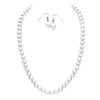 Simulated 8mm Glass Pearl Necklace Strand And Dangle Earrings Set, 16"-19",18"-21" with 3" Extender (White, 18)