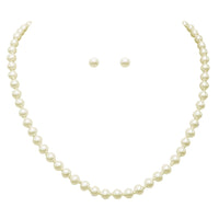 Knotted Simulated Cream Pearl Necklace and Earring Jewelry Gift Set, 18" with 3" Extender