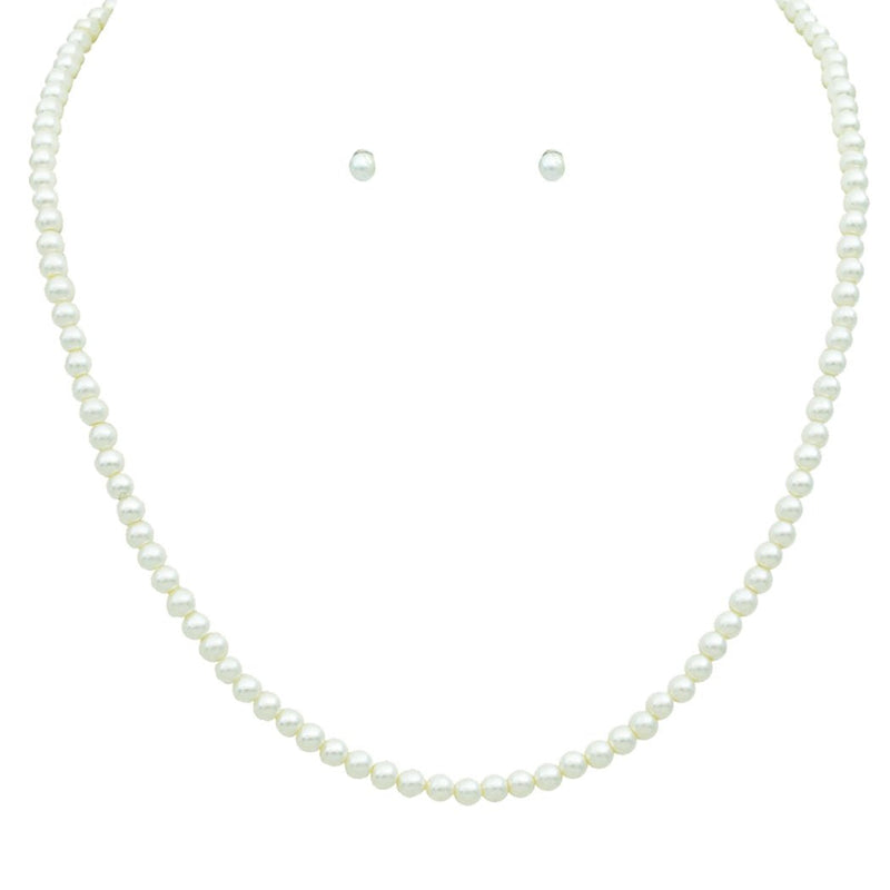 Simulated 4mm Cream Pearl Necklace and Hypoallergenic Post Earrings Set, 16"-19" with 3" extender