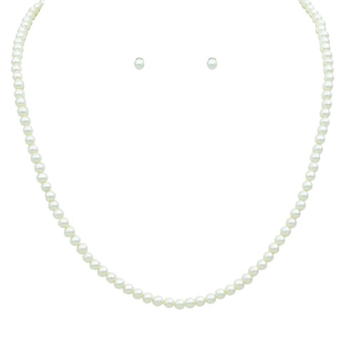 Classic Knotted White Faux Pearl Necklace and Earring Jewelry Gift Set 6mm