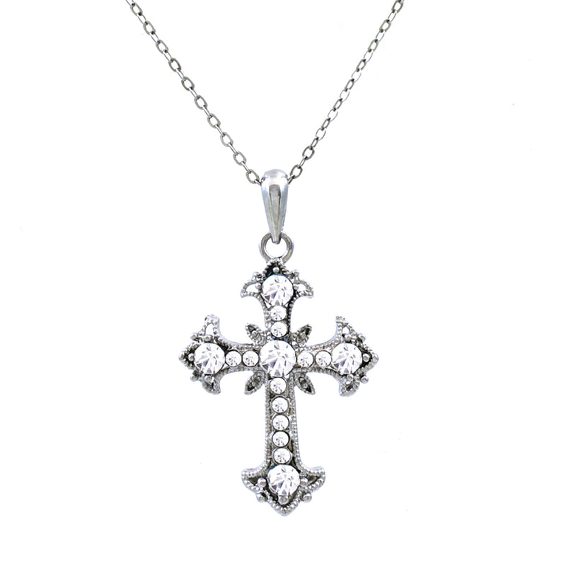 Decorative Crystal Cross Pendant Necklace (Clear)