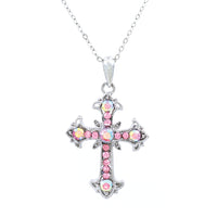 Decorative Crystal Cross Pendant Necklace (Pink)