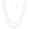 Stunning Classic Knotted Simulated Glass 8mm Pearl Necklace And Dangle Earrings Set, 48",60" (Cream, 48)