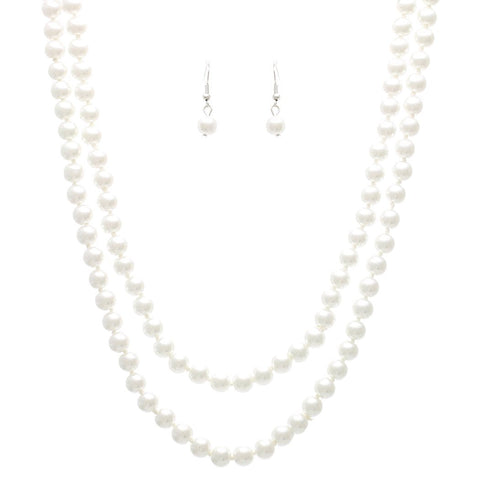Classic Knotted Simulated 10mm Glass Pearl Necklace Strand And Hypoallergenic Post Earrings Set, 18"-21" with 3" Extender