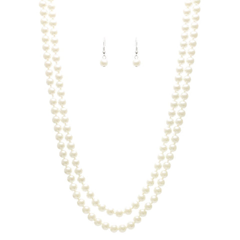 Stunning Classic Knotted Simulated Glass 8mm Pearl Necklace And Dangle Earrings Set, 48",60" (White, 48)