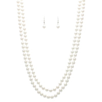 Stunning Classic Knotted Simulated Glass 8mm Pearl Necklace And Dangle Earrings Set, 48",60" (White, 60)