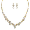 Rhinestone Teardrop Statement Necklace Drop Earrings Set (Gold Tone/Clear)