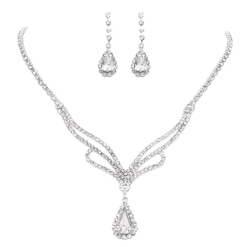 Crystal Rhinestone Teardrop Necklace and Earrings Set