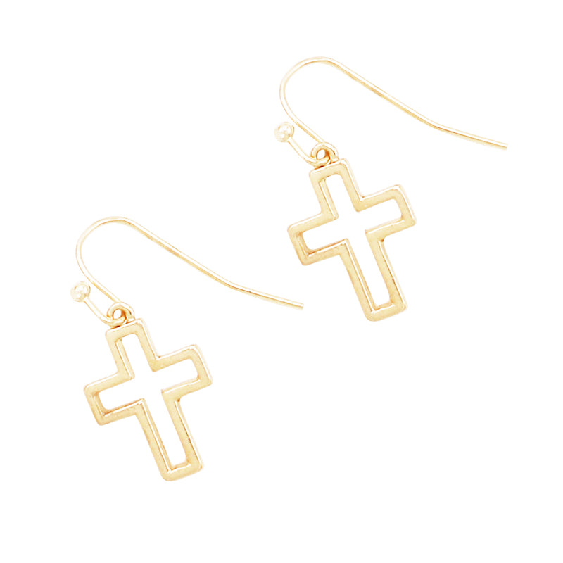 Religious Cross Necklace and Matching Earring Jewelry Gift Set (Gold tone)