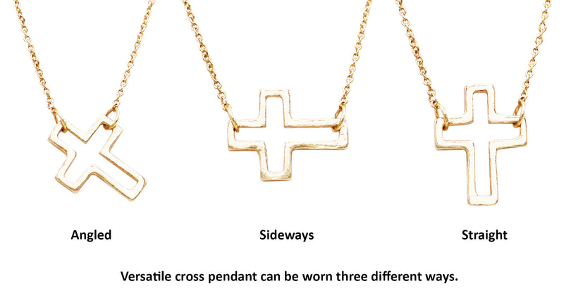 Religious Cross Necklace and Matching Earring Jewelry Gift Set (Gold tone)
