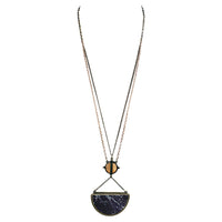 Contemporary Wood Pendant Extra Long Statement Necklace (Black)