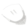 Crystal Fringe Choker Statement Necklace Jewelry Set (Silver)