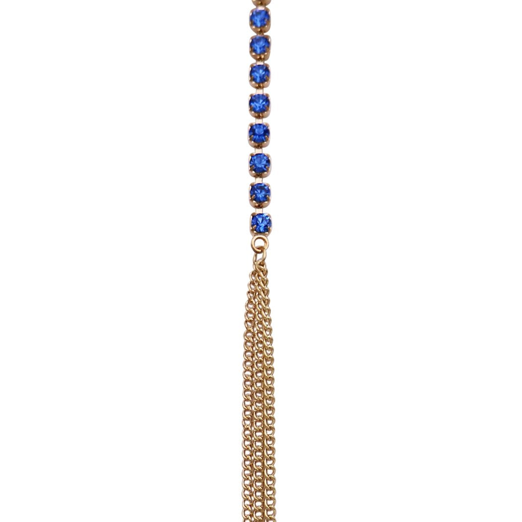 74" Rhinestone Strand Wrap Style Crystal Statement Necklace With Tassels (Blue)