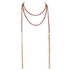74" Long Rhinestone Strand Statement Necklace With Tassels (Red)