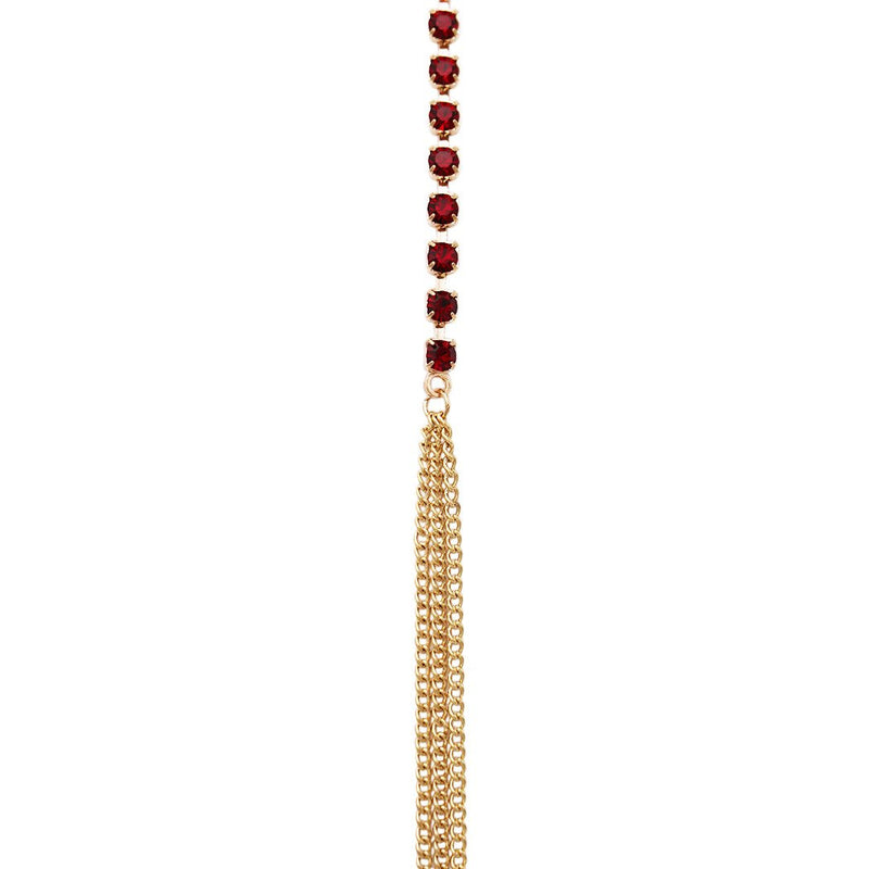 74" Long Rhinestone Strand Statement Necklace With Tassels (Red)