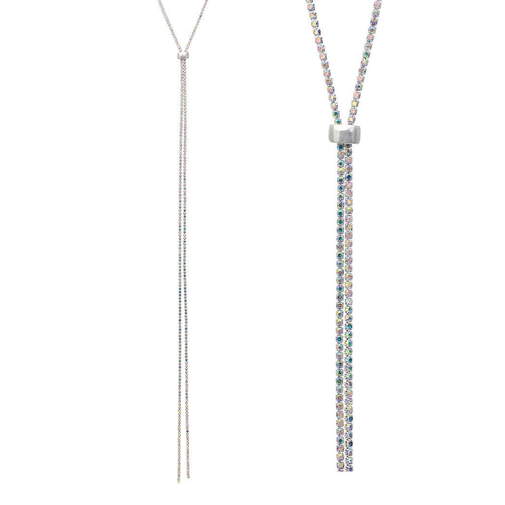 Elegant Glass Rhinestone Bolo Style Adjustable Necklace (Silver/Aurore Boreale)