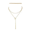 Hoop Lariat with Bar and Thin Faux Suede Choker Two Necklace Set (Tan)