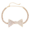 Fabulous Sparkling Crystal Choker Bow Tie Necklace, 12"+5" Extender (Clear Crystal Gold Tone)