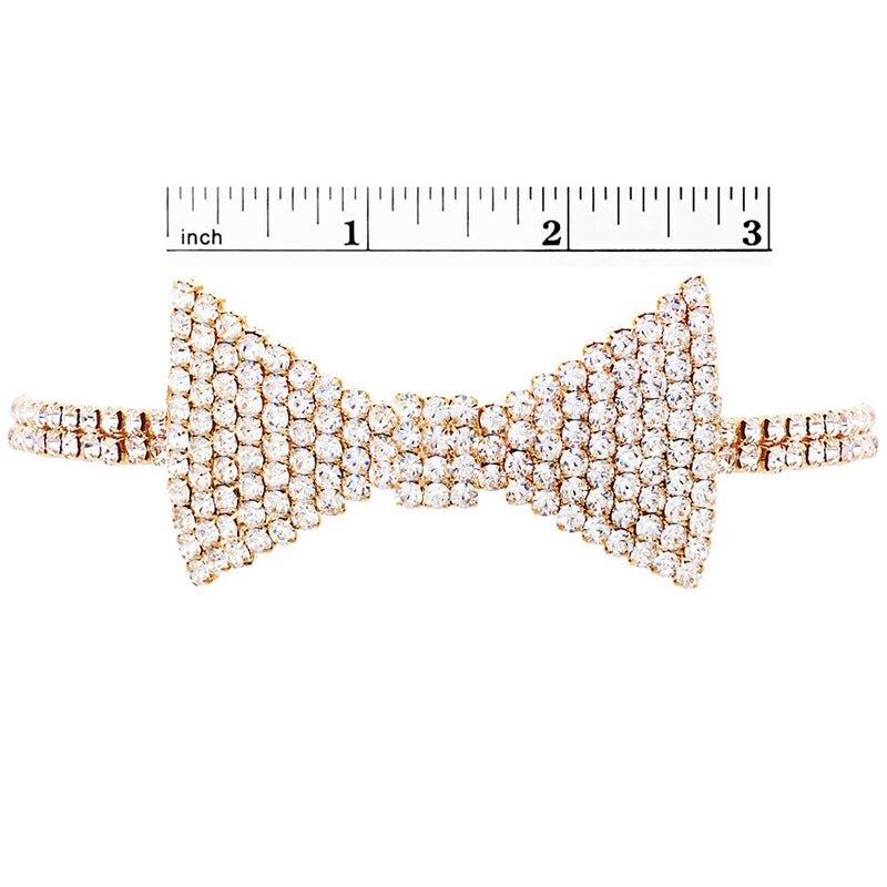 Fabulous Sparkling Crystal Choker Bow Tie Necklace, 12"+5" Extender (Clear Crystal Gold Tone)