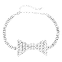 Fabulous Sparkling Crystal Choker Bow Tie Necklace, 12"+5" Extender (Clear Crystal Silver Tone)