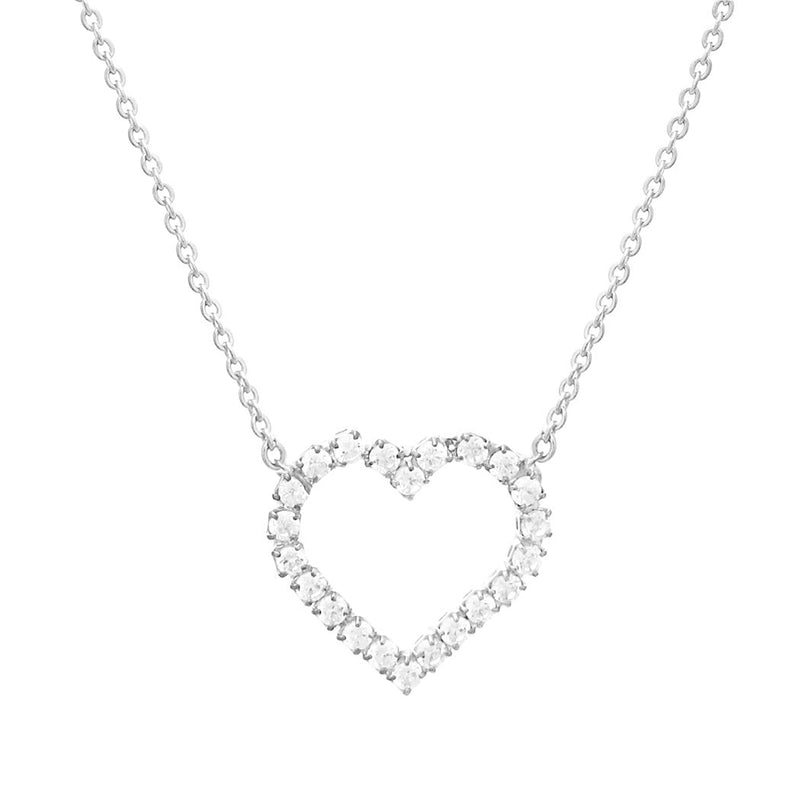 Women's Stunning Premium Cubic Zirconia Crystal Heart Pendant Necklace, 15"-17" with 2" Extender