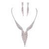Simply Stunning Crystal Rhinestone Fringe Silver Tone Necklace And Hypoallergenic Post Back Earrings Bridal Set, 13"+5"