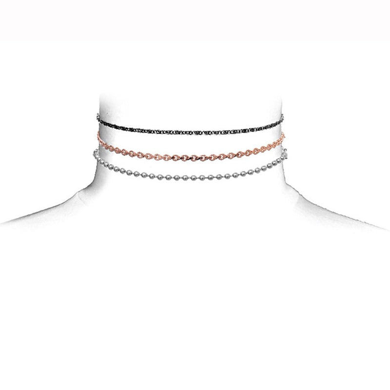 Chain Choker Necklaces Set of 3 (Tri Tone)