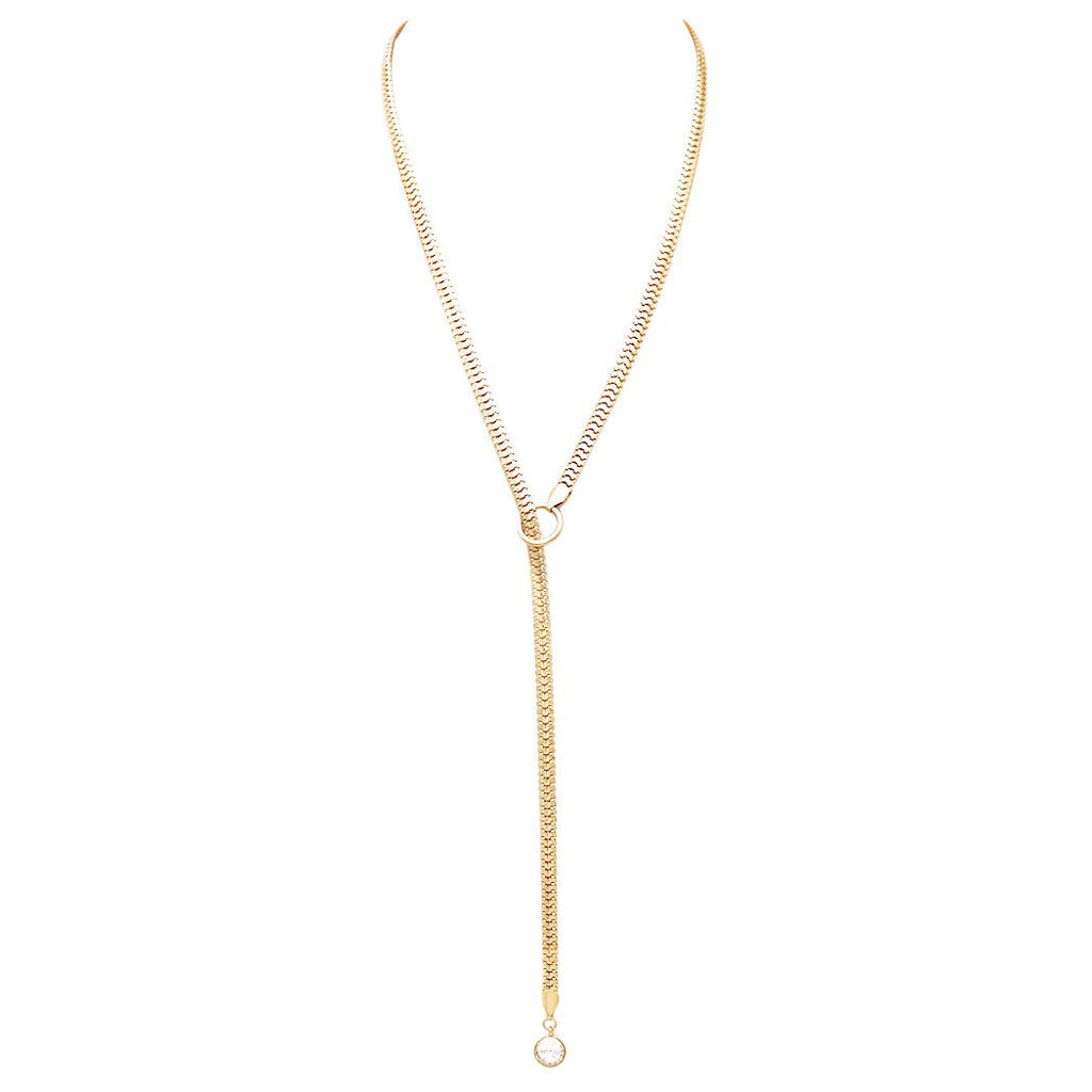 Adjustable Y Necklace with Crystal Detail (Gold)
