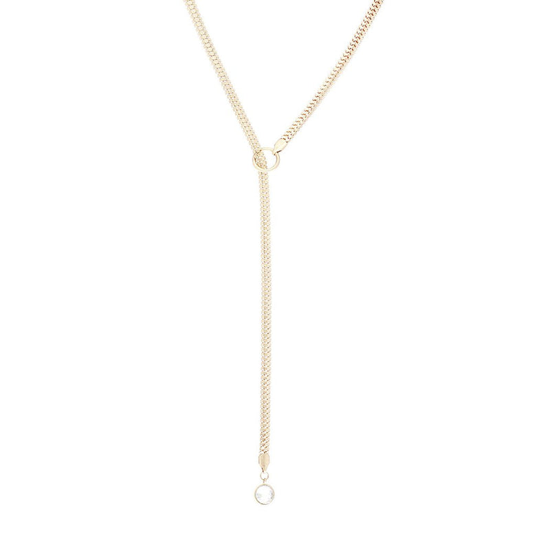 Adjustable Y Necklace with Crystal Detail (Gold)